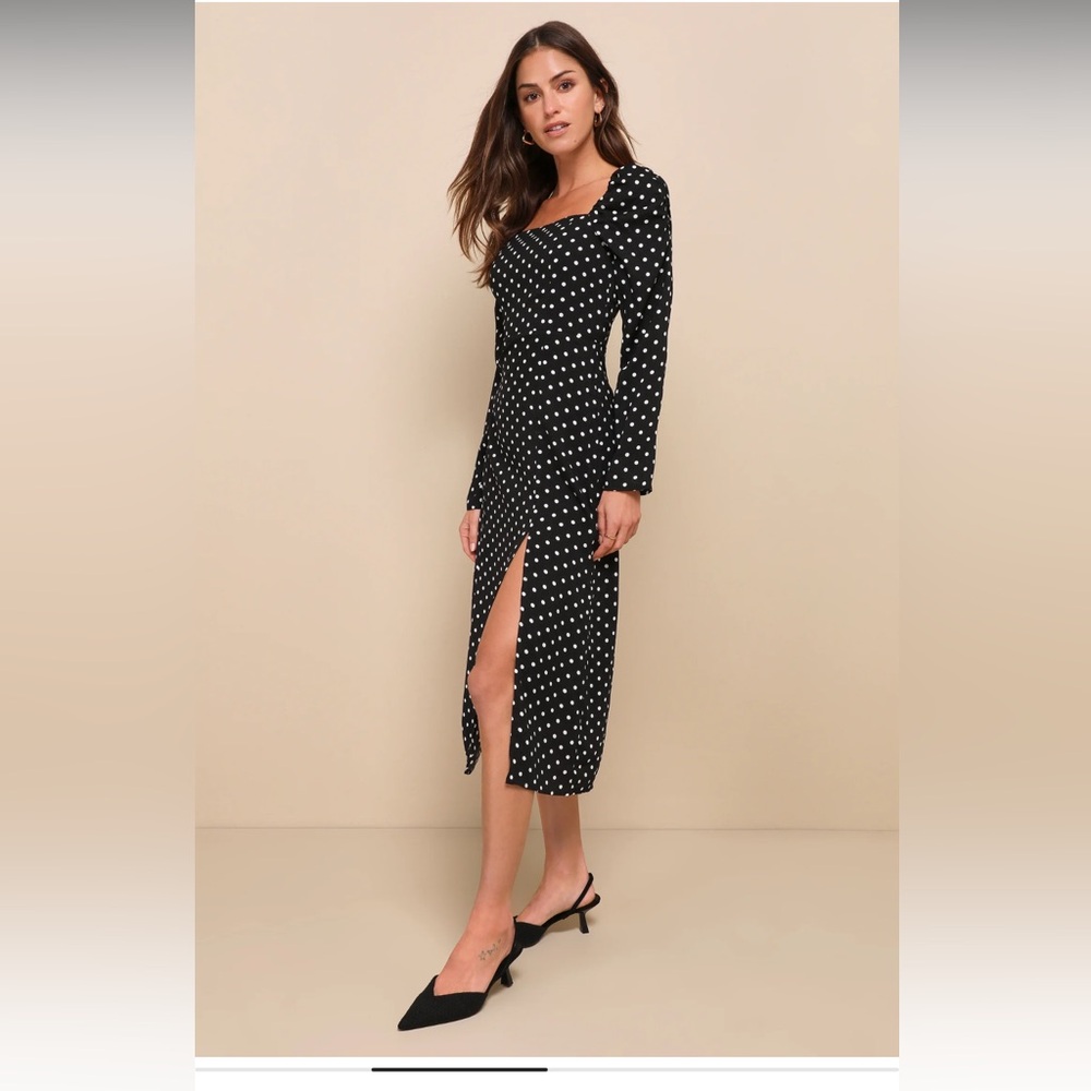 Lulus long sleeve polkadot dress with slit